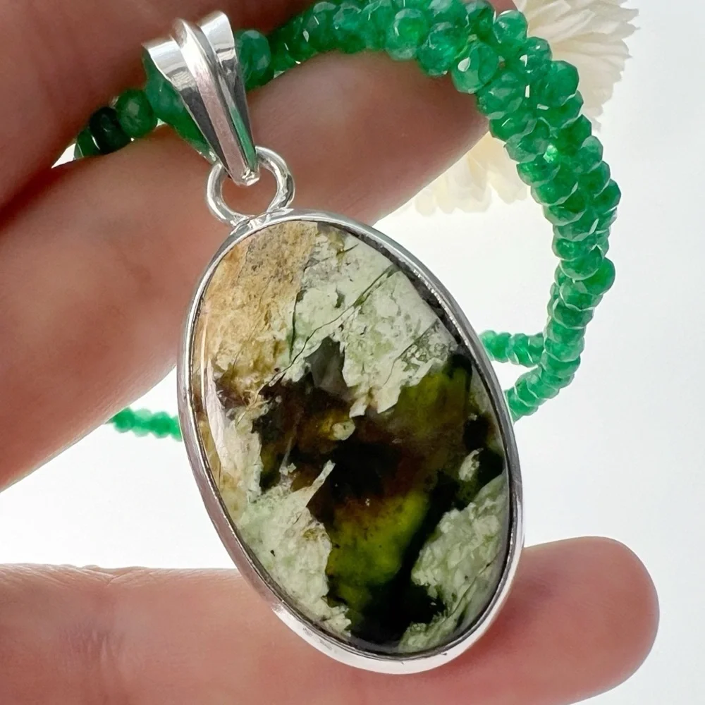 Chrome Chalcedony Solid Sterling Silver 925 Pendant, 4mm 18.5” Jade Necklace New - Picture 1 of 8
